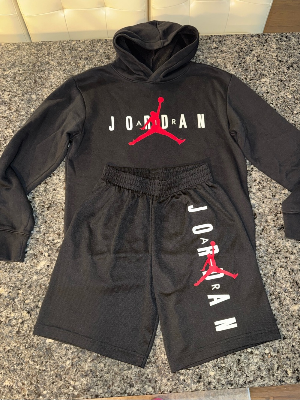 Jordan Black Hoodie and Shorts Set with Red Jumpman